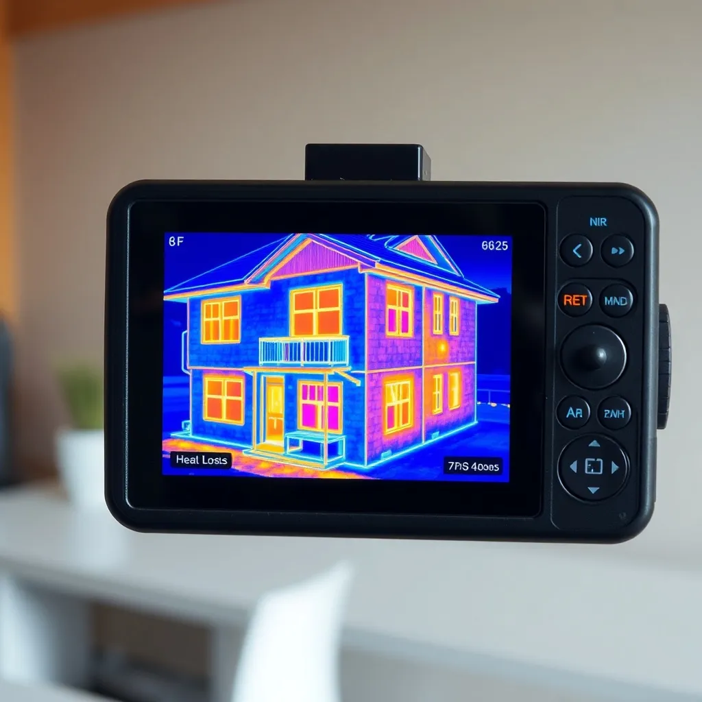 Professional thermal imaging camera screen showing heat loss
