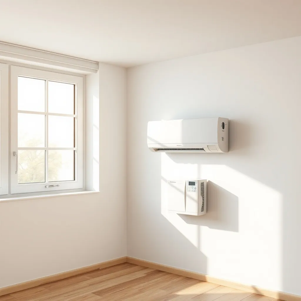 Modern split air conditioner unit on a minimal wall in a bri
